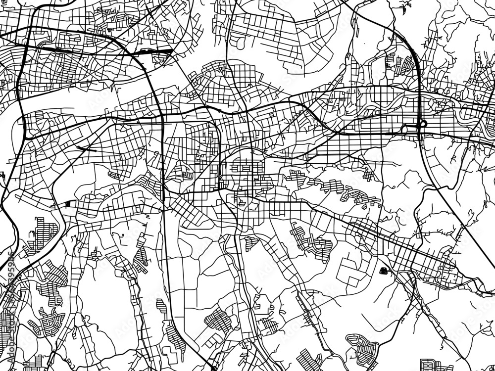 Vector road map of the city of  Kani in Japan with black roads on a white background. 4:3 aspect ratio.