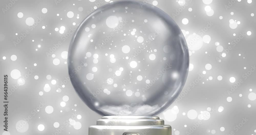 Animation of snow globe over snow falling on grey background Animation of snow globe over snow falling on grey background