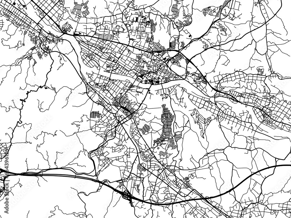 Vector road map of the city of  Koka in Japan with black roads on a white background. 4:3 aspect ratio.