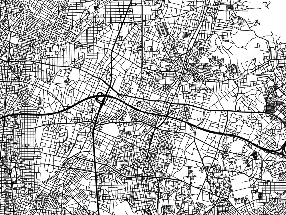 Vector road map of the city of  Komaki in Japan with black roads on a white background. 4:3 aspect ratio.