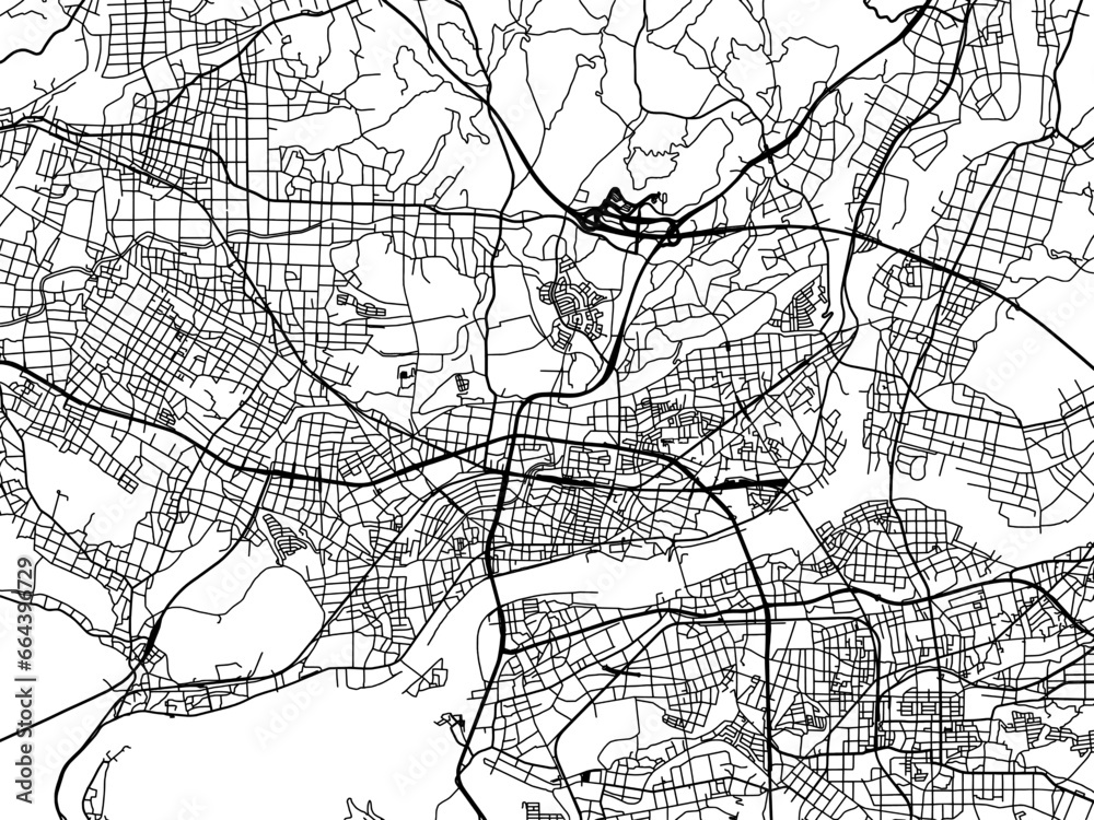 Vector road map of the city of  Minokamo in Japan with black roads on a white background. 4:3 aspect ratio.