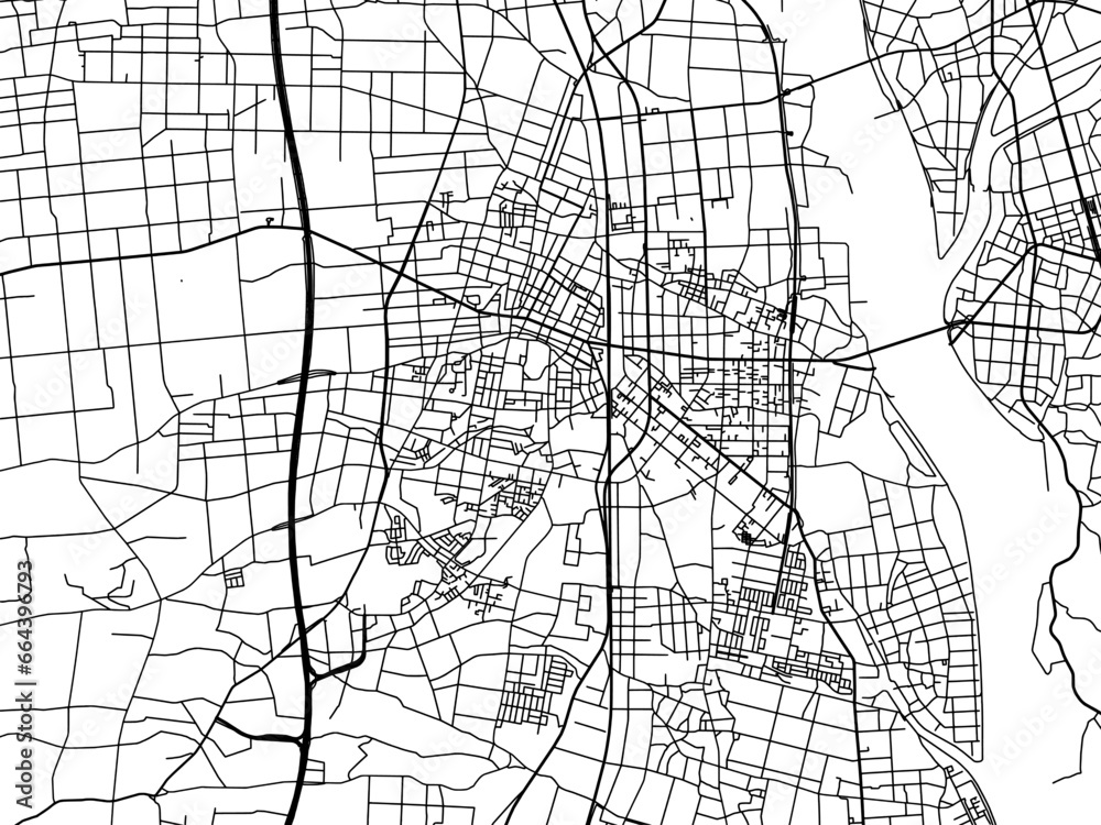 Vector road map of the city of  Mizusawa in Japan with black roads on a white background. 4:3 aspect ratio.
