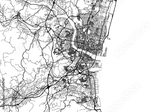 Принти на полотні Vector road map of the city of  Miyazaki in Japan with black roads on a white background