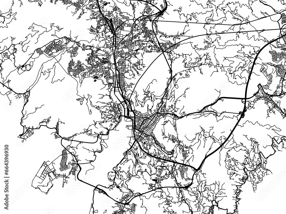 Obraz premium Vector road map of the city of Nagasaki in Japan with black roads on a white background. 4:3 aspect ratio.