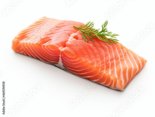 Salmon fillet ready to turn for steak on a white background.AI Generative.