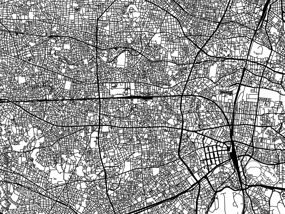 Obraz premium Vector road map of the city of Nakano in Japan with black roads on a white background. 4:3 aspect ratio.