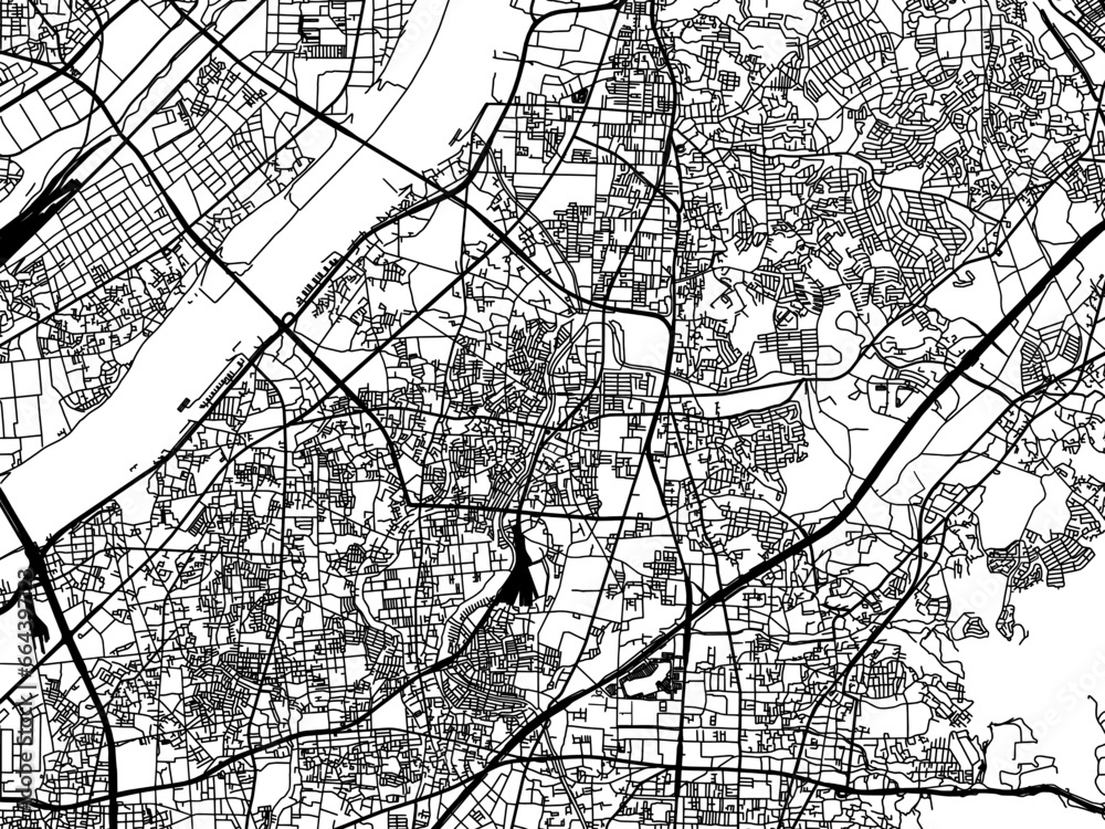 Vector road map of the city of  Neyagawa in Japan with black roads on a white background. 4:3 aspect ratio.