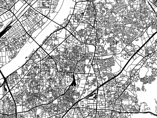 Vector road map of the city of  Neyagawa in Japan with black roads on a white background. 4 3 aspect ratio.