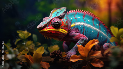 Exotic Colorful Chameleon Portrait