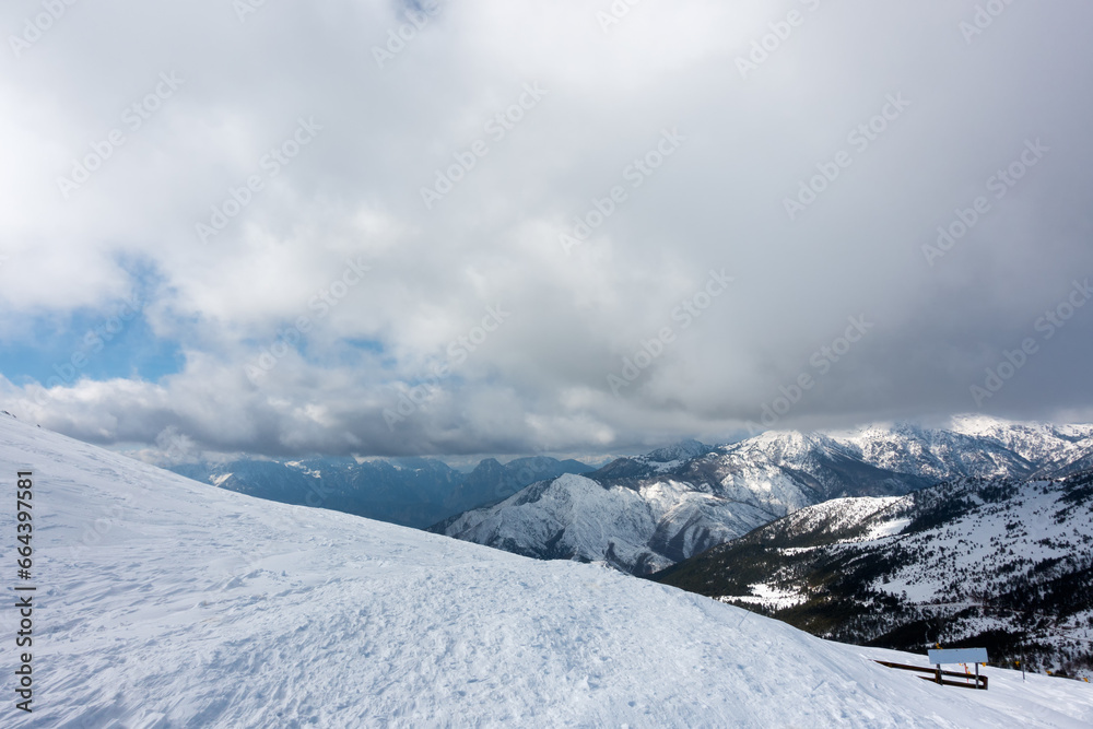 Breathtaking scenery on the snowy slopes of Vasilitsa ski center, Grevena, Greece