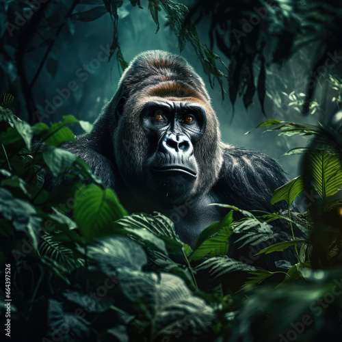 Majestic Gorilla in the Dense Rainforest