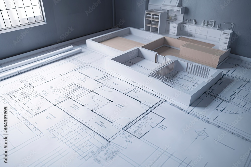 Top view workspace mockup of architectural project.AI Generated Top view workspace mockup of architectural project.AI Generated