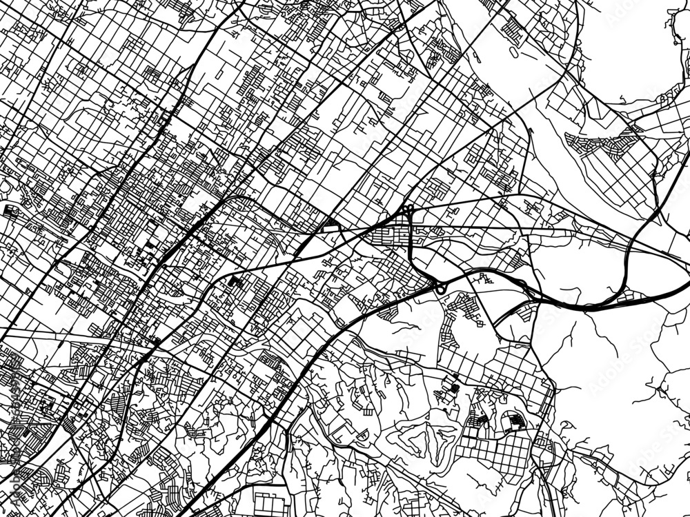 Vector road map of the city of  Ritto in Japan with black roads on a white background. 4:3 aspect ratio.