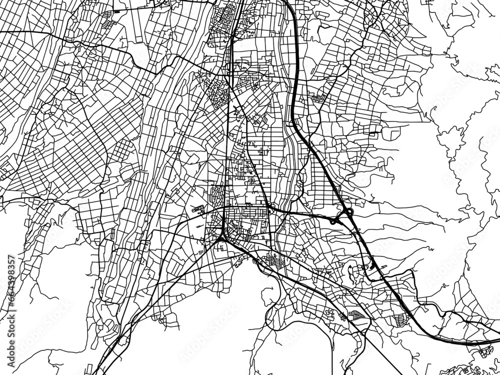 Vector road map of the city of  Shiojiri in Japan with black roads on a white background. 4:3 aspect ratio.