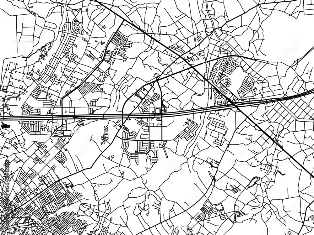 Vector road map of the city of  Shiroi in Japan with black roads on a white background. 4:3 aspect ratio.