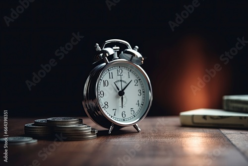 Retro alarm clock time is money concept.AI Generated