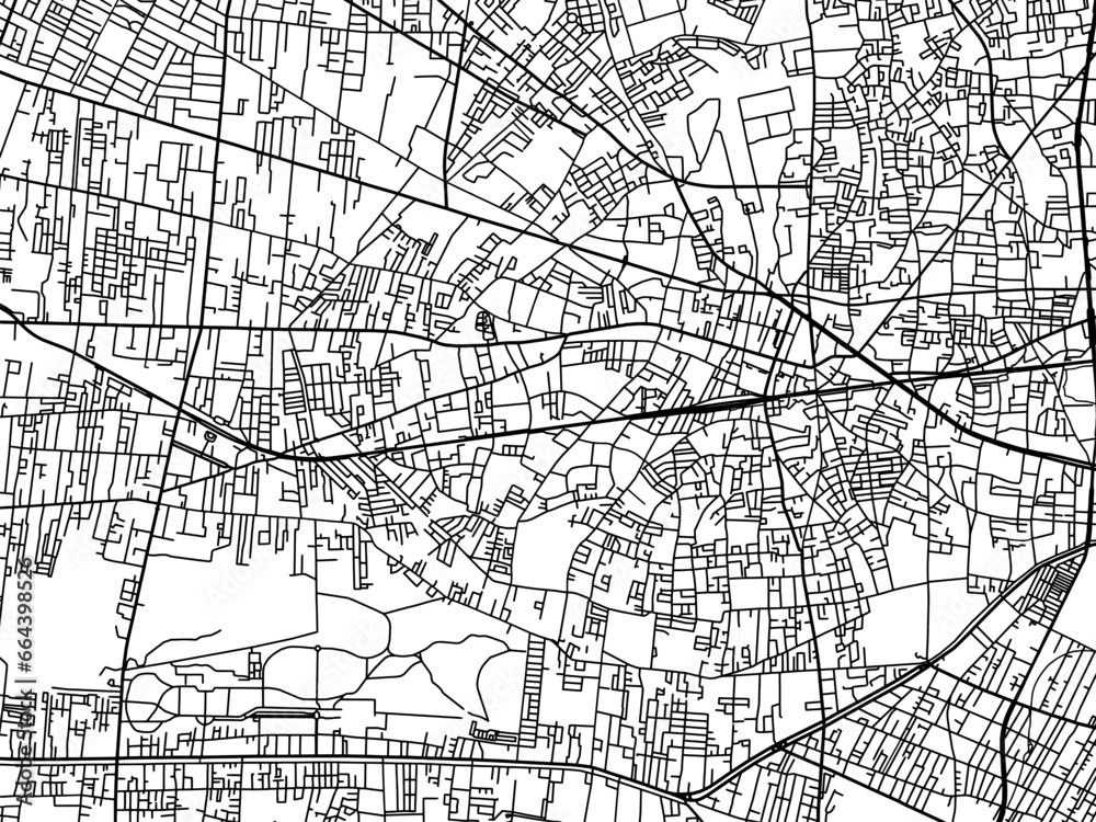 Vector road map of the city of  Tanashicho in Japan with black roads on a white background. 4:3 aspect ratio.