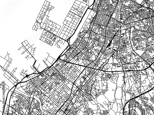 Vector road map of the city of Takaishi in Japan with black roads on a white background. 4:3 aspect ratio.