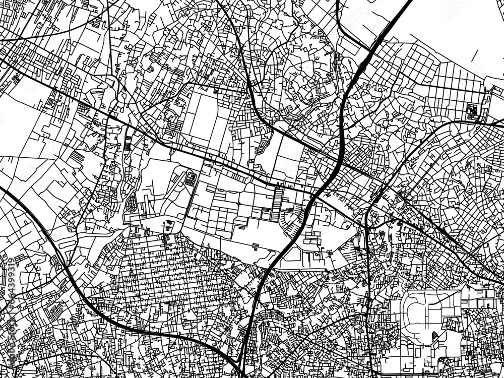 Fototapeta premium Vector road map of the city of Wako in Japan with black roads on a white background. 4:3 aspect ratio.