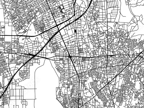 Cuadro en lienzo Vector road map of the city of  Yamato in Japan with black roads on a white background