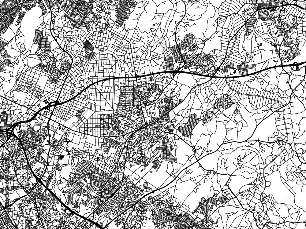 Obraz premium Vector road map of the city of Yotsukaido in Japan with black roads on a white background. 4:3 aspect ratio.