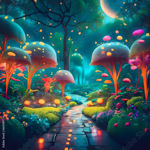 Magical glowing forest