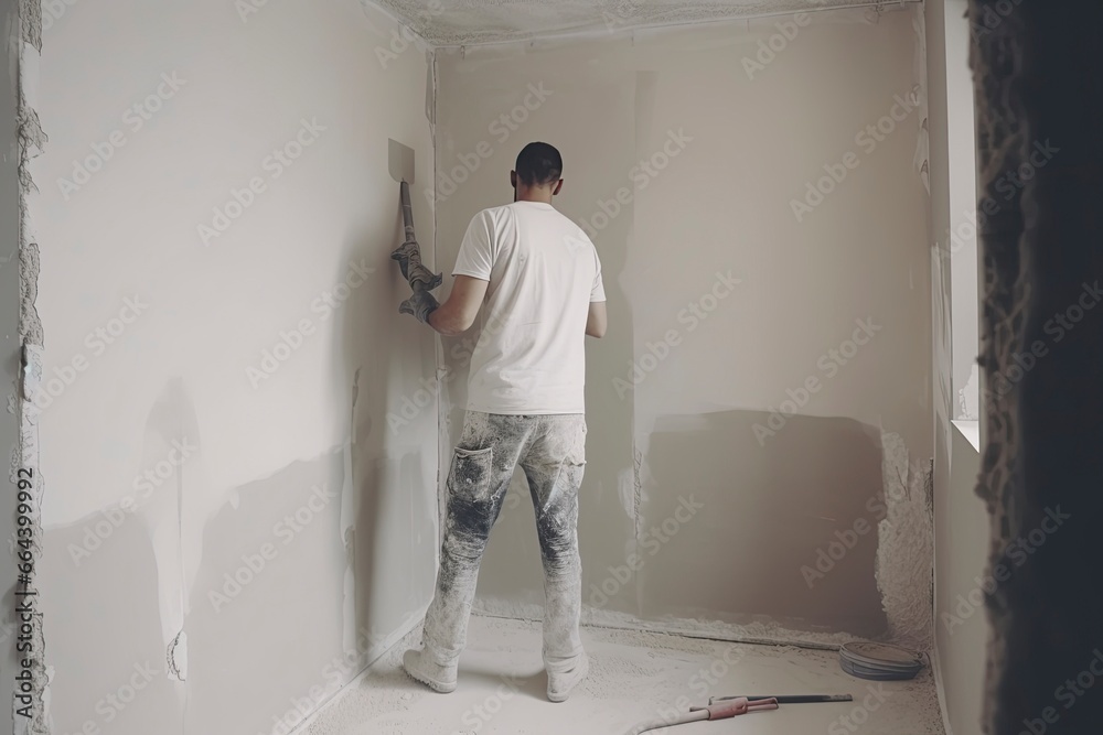 Man painting wall in white.AI Generated	