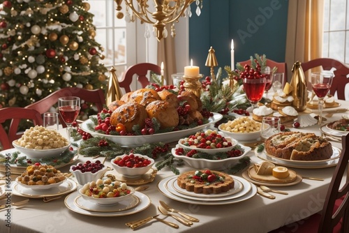 christmas table with christmas decorations