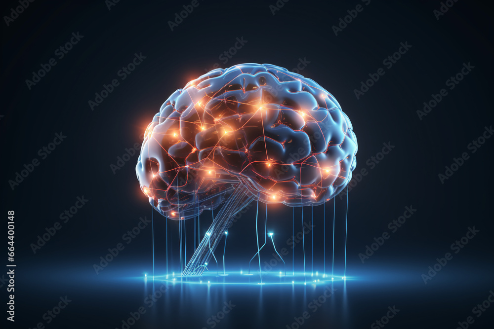 Wireframe Mesh of Brain, Brain Scan Technology, Electrical Technology Concept