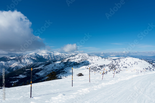 Breathtaking scenery on the snowy slopes of Vasilitsa ski center, Grevena, Greece