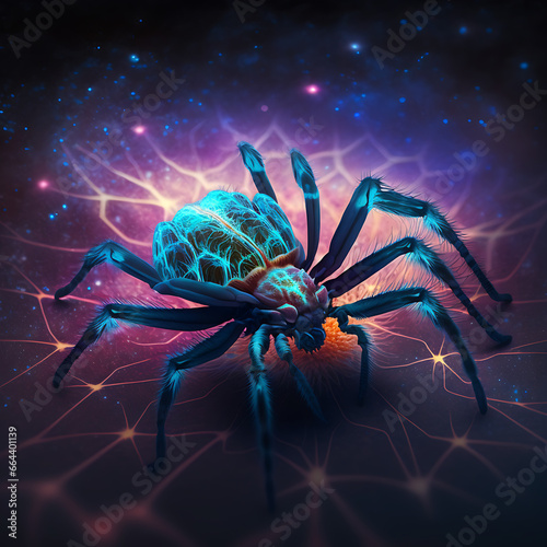 Spider made of neon galaxy. Generative AI 