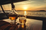 Whiskey glass on boat.AI Generated