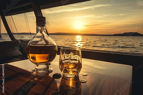 Whiskey glass on boat.AI Generated