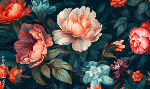 Beautiful modern flowers oil style wallpaper design. Generative ai