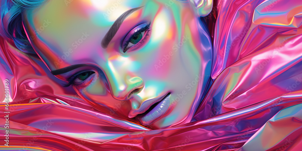 Obraz premium holographic portrait of a sad woman. concept of anhedonia, burnout and dissociation 