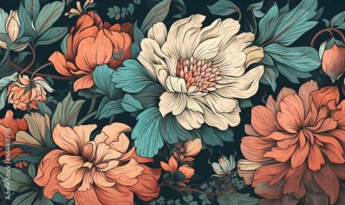 Vector style floral wallpaper design. Generative ai