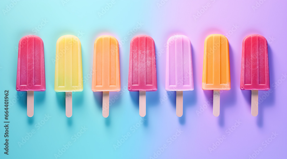 a row of colourful fruit sorbet popsicles a row of colourful fruit sorbet popsicles
