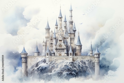 Illustration of a castle in watercolor. Generative AI