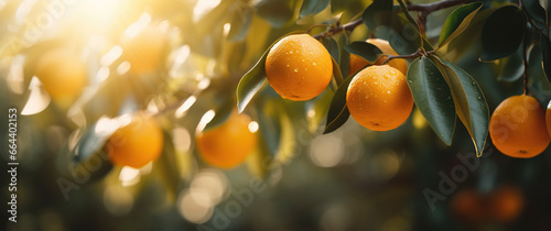 oranges and green leaves on a branch © Olga