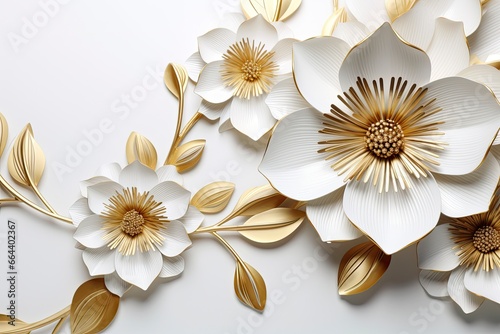 3d gold flowers white backgroung.