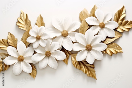 3d gold flowers white backgroung.