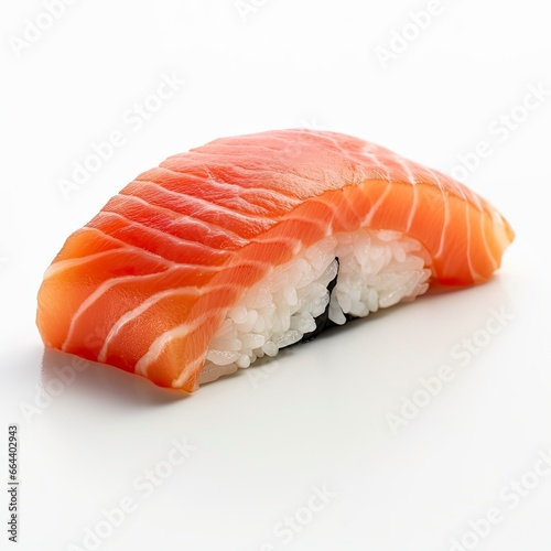 A sushi salmon on white background.