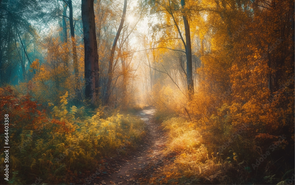 autumn forest in the morning autumn forest in the morning