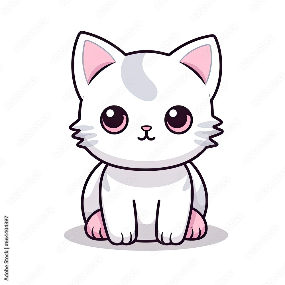 Cute Kawaii cat clipart icon white background. Cute Kawaii cat clipart icon white background.