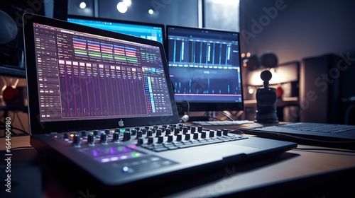Modern Music Recording Studio .Control Desk . Generative AI