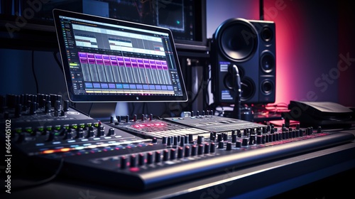 Modern Music Recording Studio .Control Desk . Generative AI