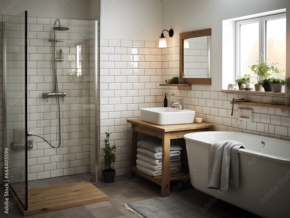 Scandinavian Bathroom with Clean Lines and White Tiles