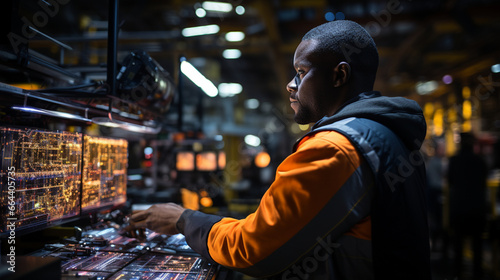 A mining engineer studying blueprints and schematics to optimize mining processes for maximum efficiency photo