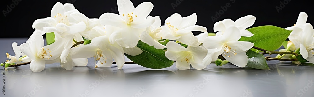 Obraz premium Jasmine flowers on white surface.