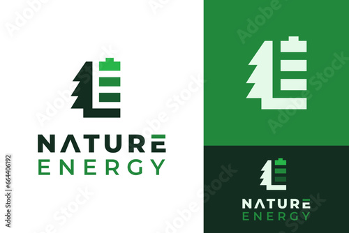 Simple Initial Letter L Tree with Battery Green Energy Storage Logo Design Branding Template